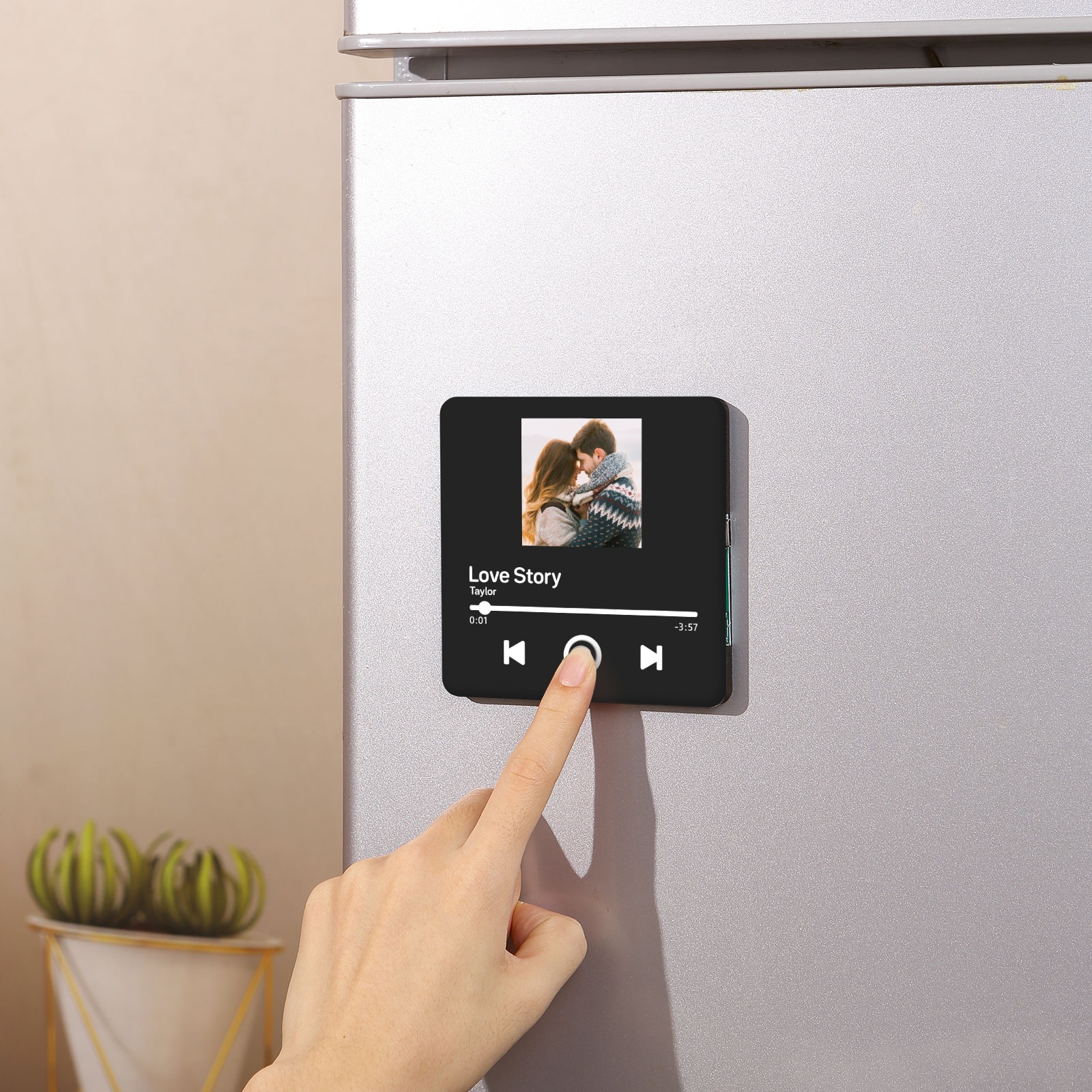 Pareja-Pegatina para nevera "music player" con foto y música personalizados | Jessemade