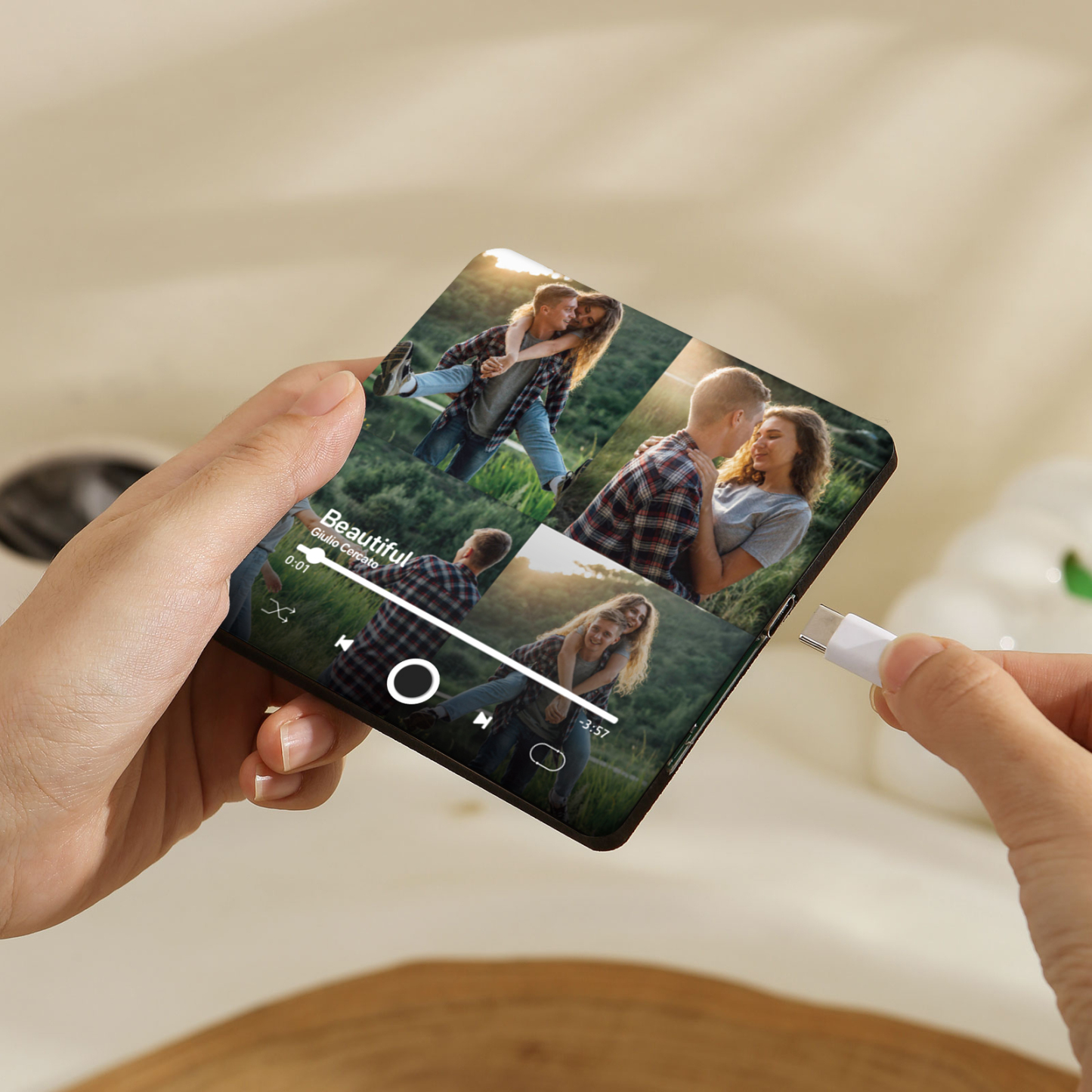 Pareja-Pegatina para nevera "music player" con 4 fotos y música person