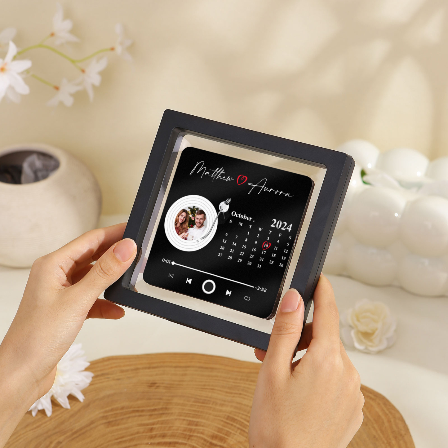 Pareja-Pegatina para nevera "music player" con 2 nombres, foto, calendario y música personalizados | Jessemade