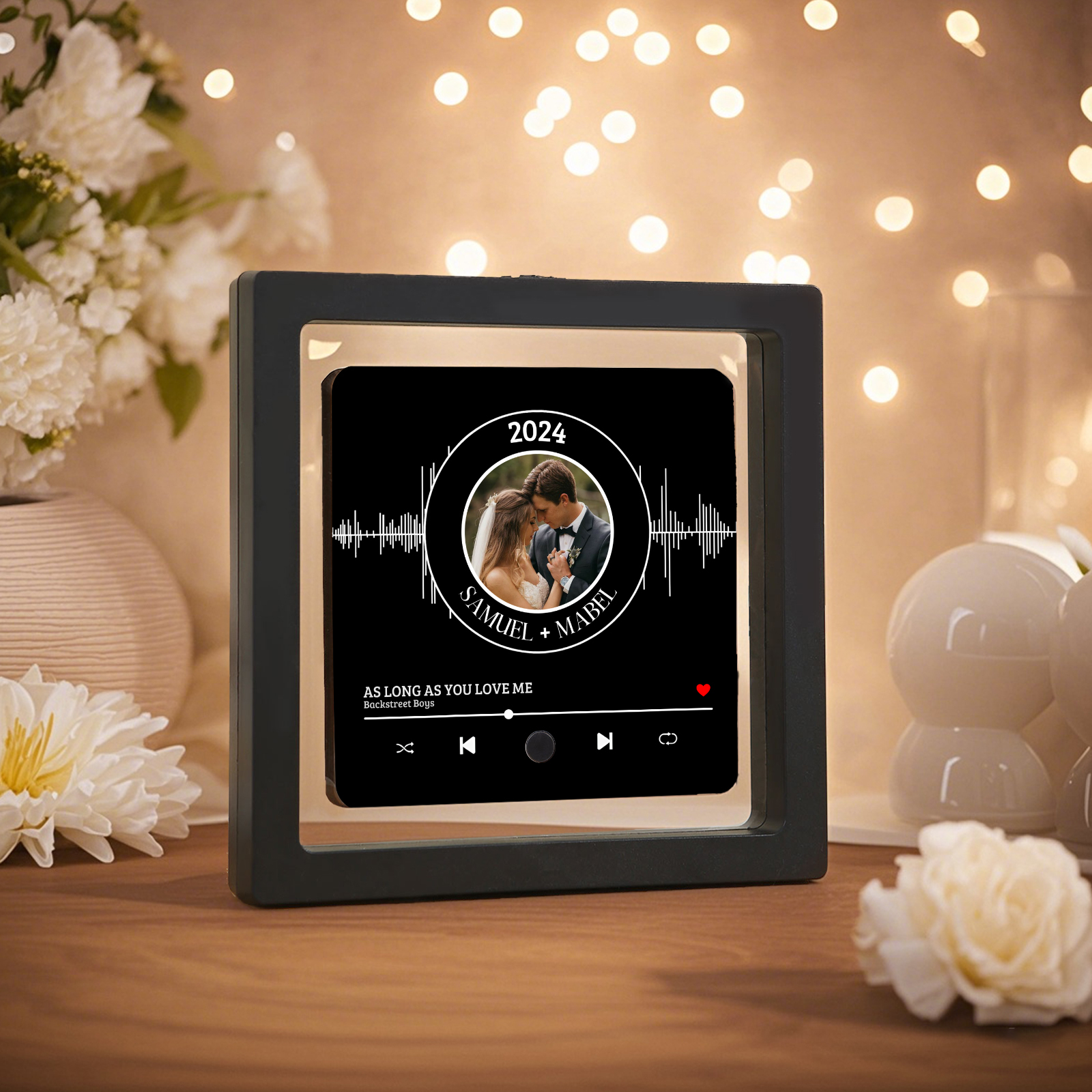 Pareja-Pegatina para nevera "music player" con 2 nombres, foto, año y música personalizados | Jessemade