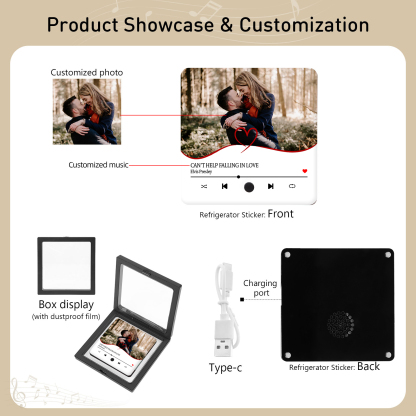 Pareja-Pegatina para nevera "music player" con corazón con foto y música personalizados | Jessemade