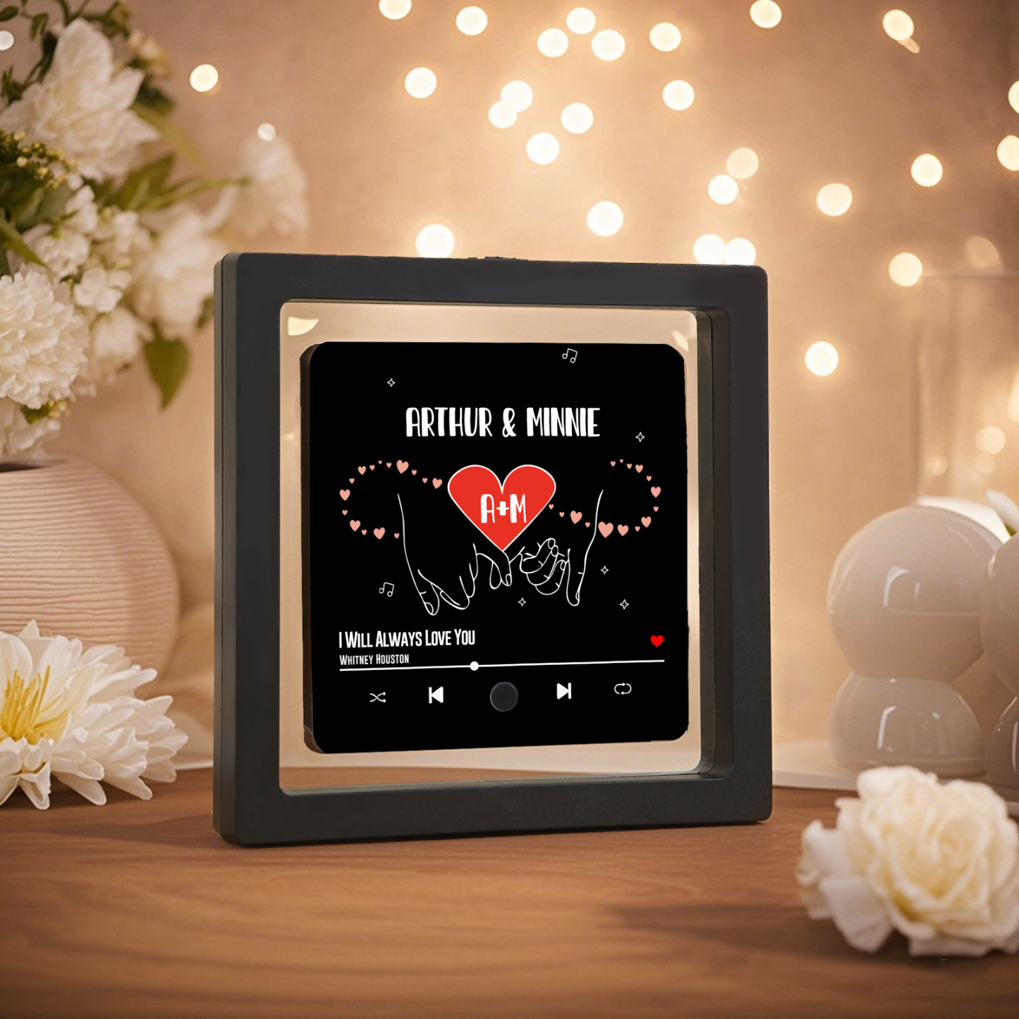 Pareja-Pegatina para nevera "music player" muñiques cruzados con 2 nombres, 2 letras y música personalizados | Jessemade