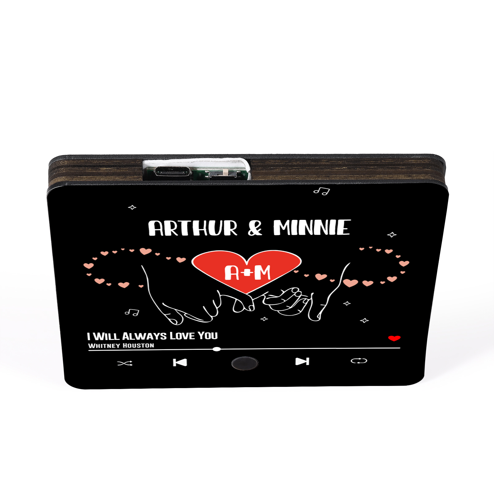 Pareja-Pegatina para nevera "music player" muñiques cruzados con 2 nombres, 2 letras y música personalizados | Jessemade