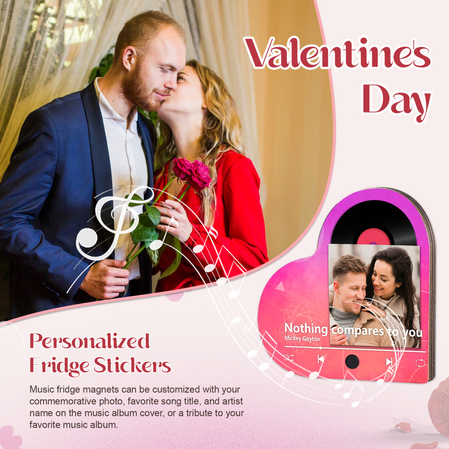 Pareja-Pegatina para nevera "music player" en forma de corazón con foto y música personalizados | Jessemade