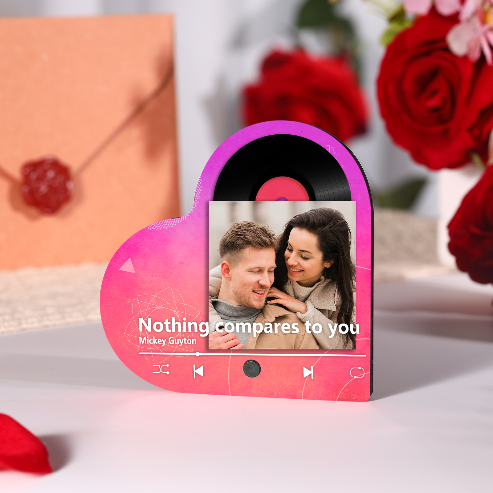Pareja-Pegatina para nevera "music player" en forma de corazón con foto y música personalizados | Jessemade