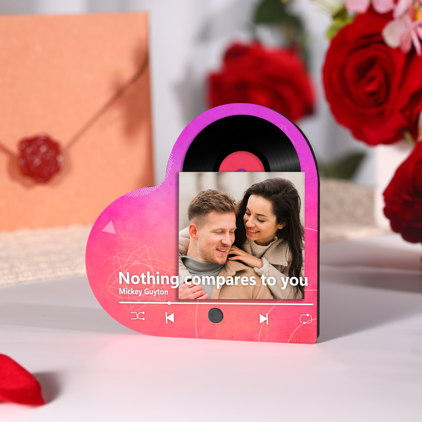Pareja-Pegatina para nevera "music player" en forma de corazón con foto y música personalizados | Jessemade