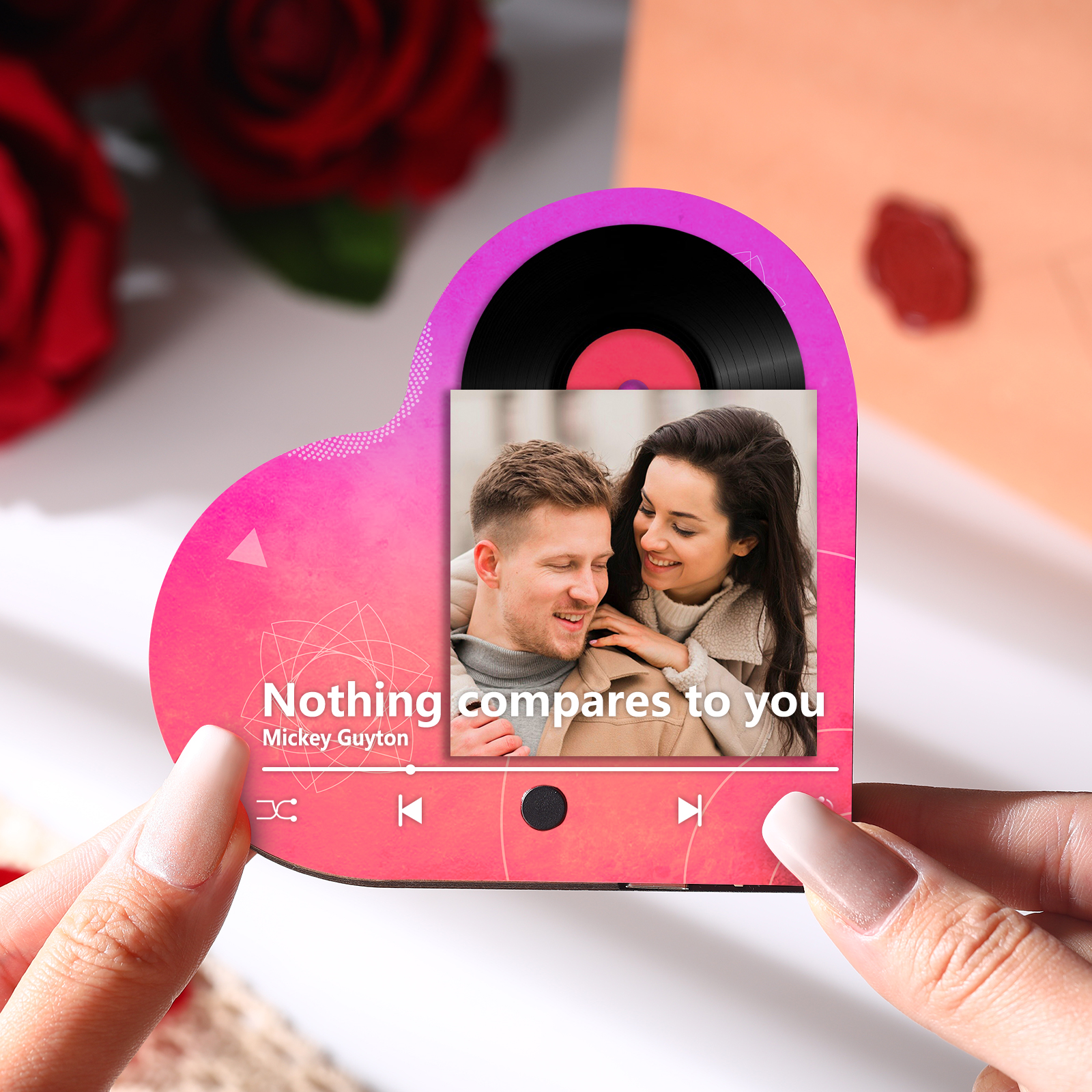 Pareja-Pegatina para nevera "music player" en forma de corazón con foto y música personalizados | Jessemade