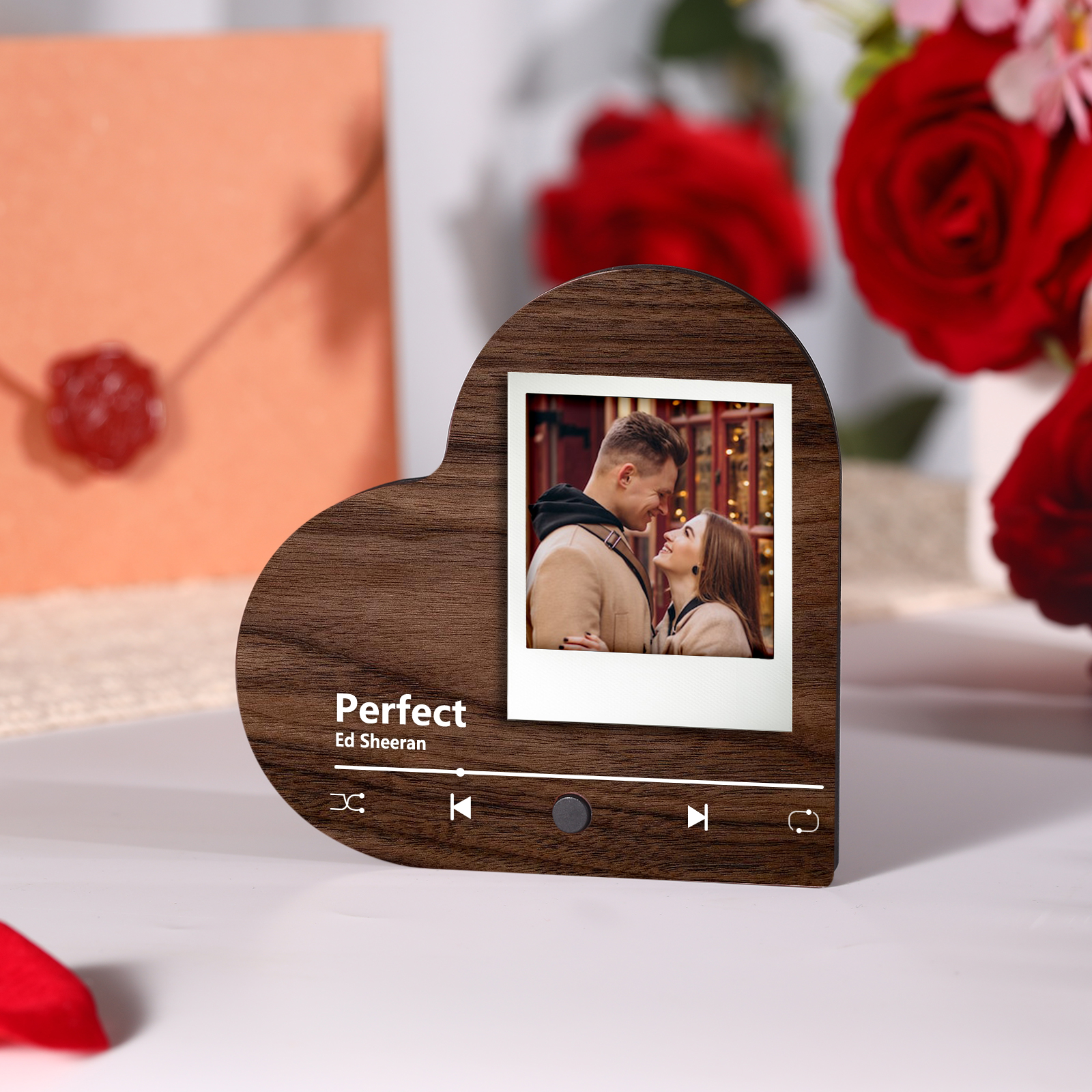 Pareja-Pegatina para nevera "music player" en forma de corazón con foto y música personalizados | Jessemade