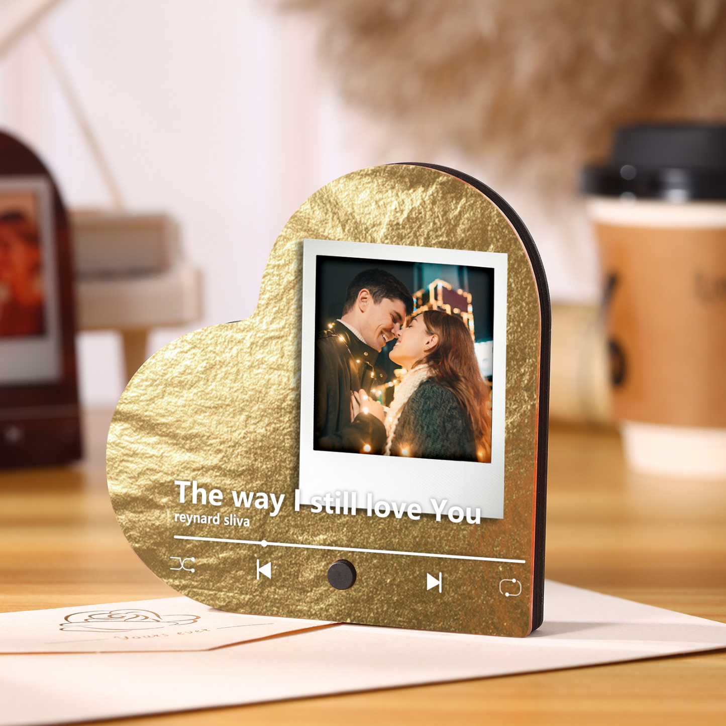 Pareja-Pegatina para nevera "music player" en forma de corazón con foto y música personalizados | Jessemade
