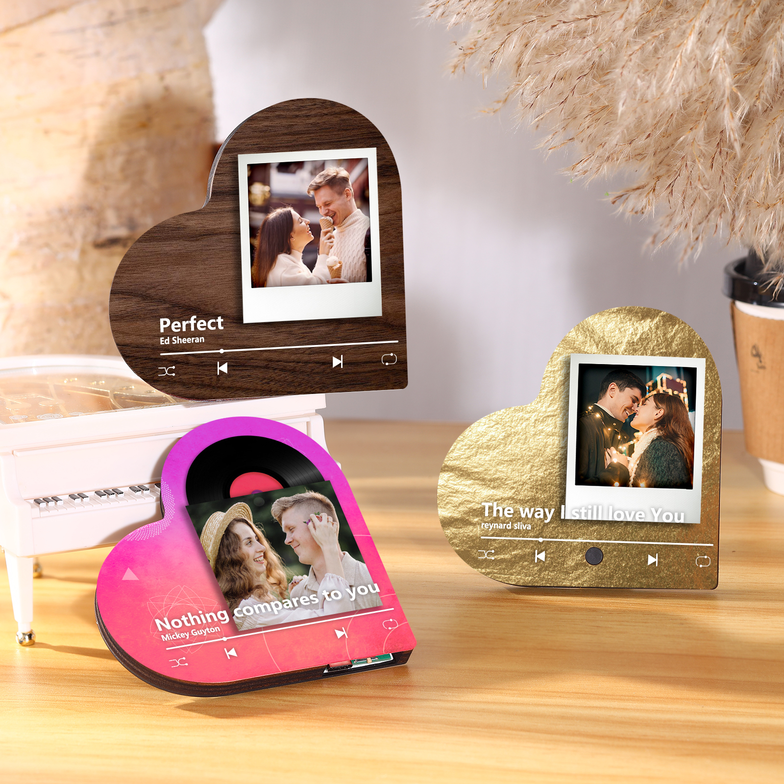 Pareja-Pegatina para nevera "music player" en forma de corazón con foto y música personalizados | Jessemade