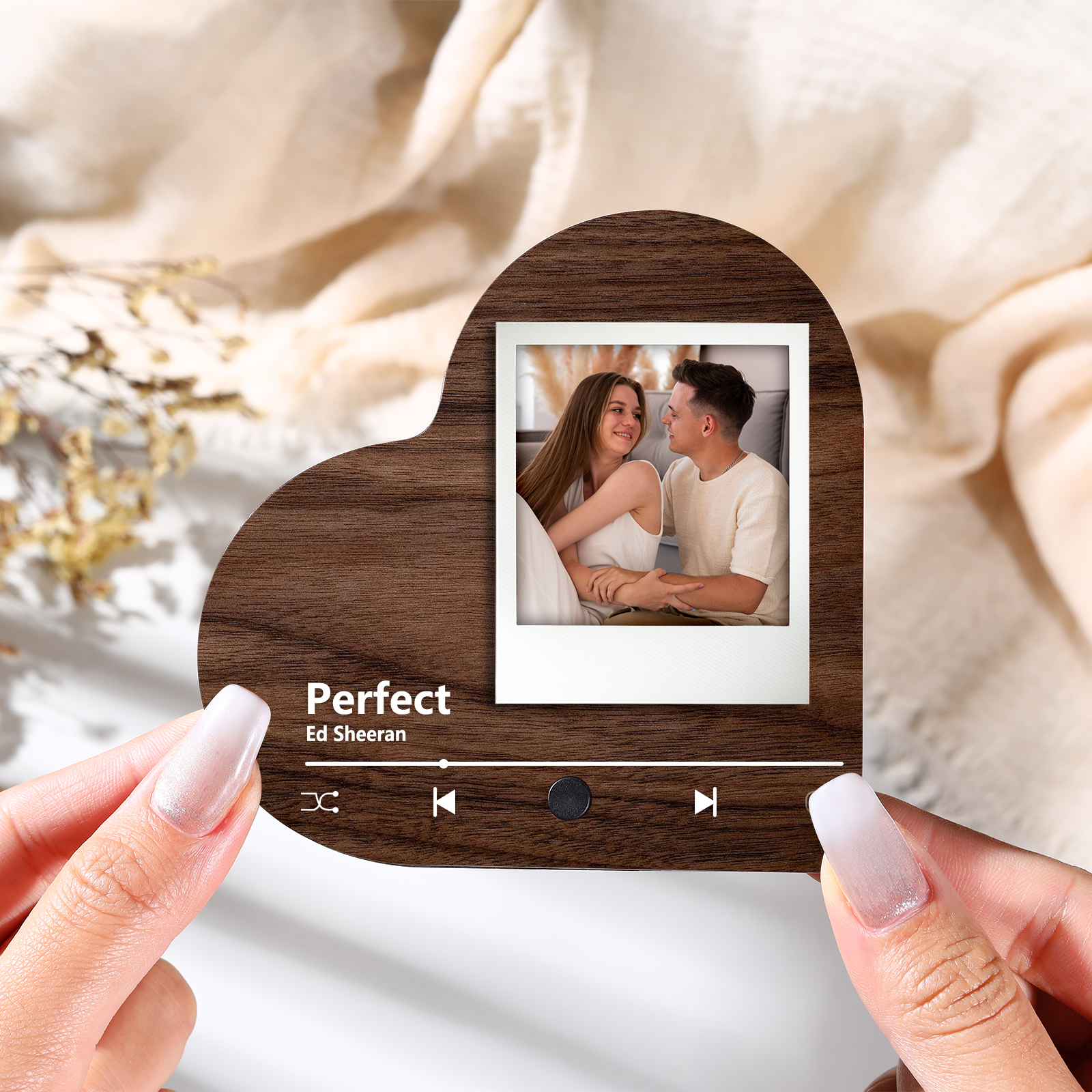 Pareja-Pegatina para nevera "music player" en forma de corazón con foto y música personalizados | Jessemade