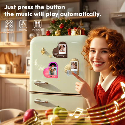 Pareja-Pegatina para nevera "music player" en forma de corazón con foto y música personalizados | Jessemade