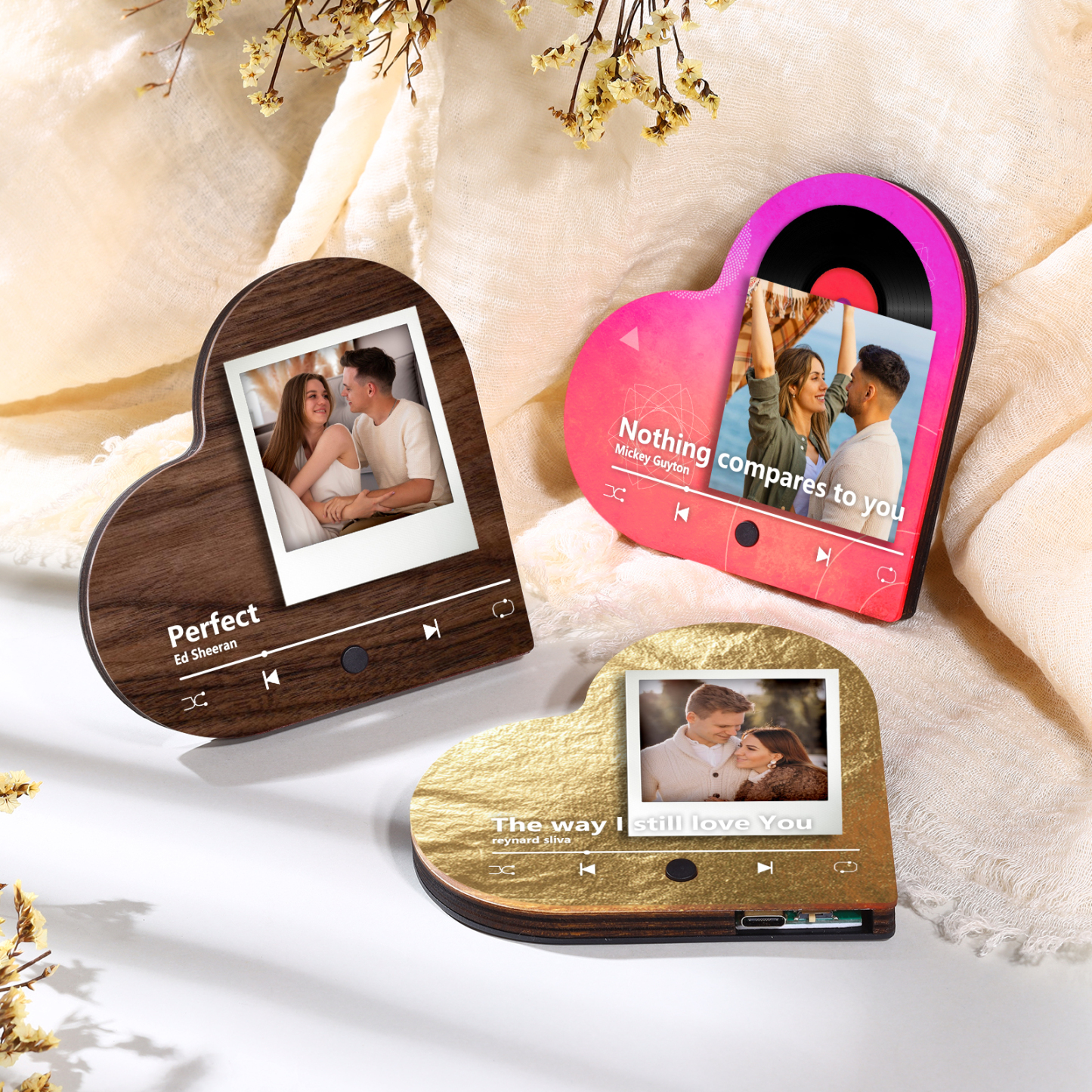 Pareja-Pegatina para nevera "music player" en forma de corazón con foto y música personalizados | Jessemade