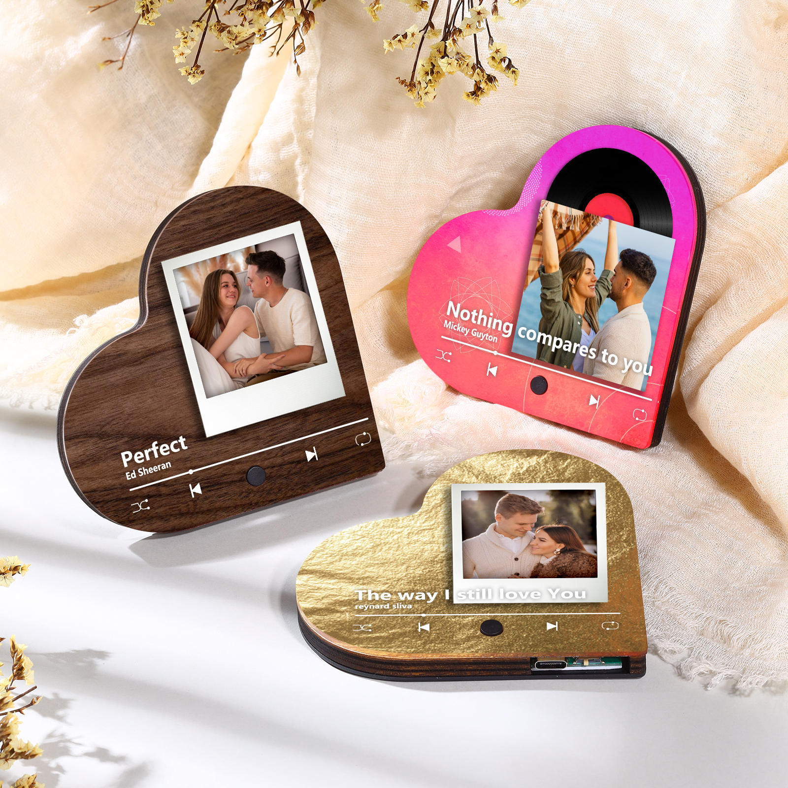 Pareja-Pegatina para nevera "music player" en forma de corazón con foto y música personalizados | Jessemade