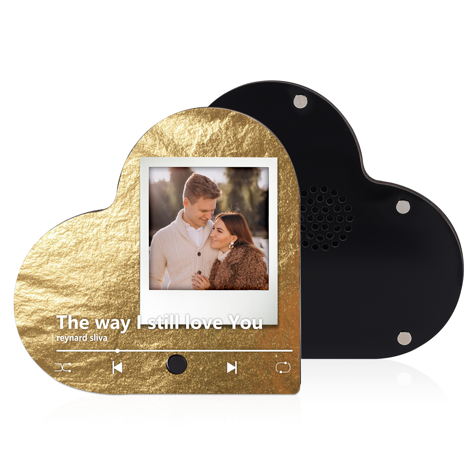 Pareja-Pegatina para nevera "music player" en forma de corazón con foto y música personalizados | Jessemade