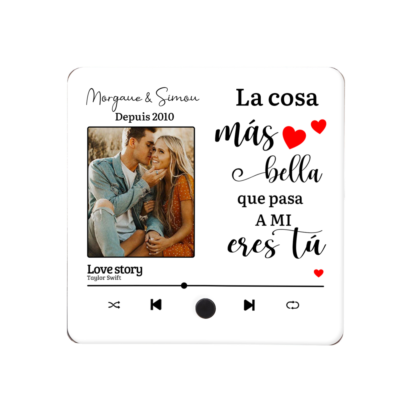 Pareja-Pegatina para nevera "music player" con 2 nombres, foto, año y música personalizados | Jessemade