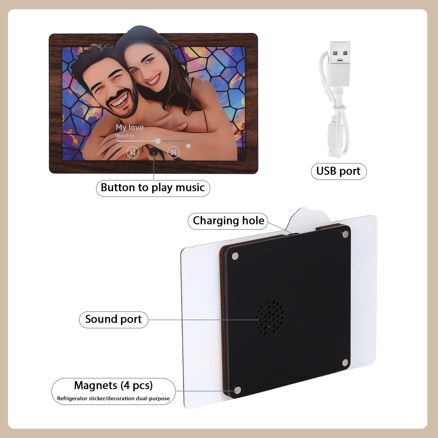 Pareja-Pegatina para nevera "music player" animación de persona con foto y música personalizados | Jessemade