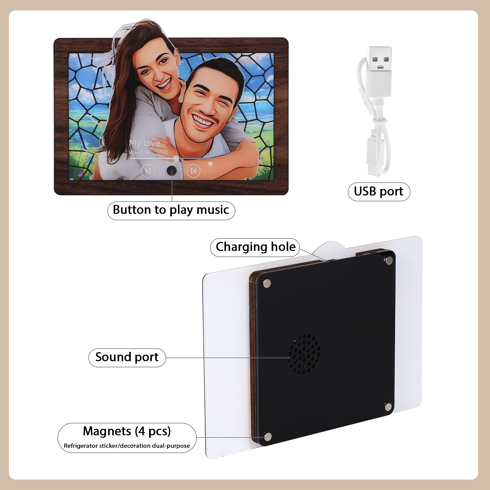Pareja-Pegatina para nevera "music player" animación de persona con foto y música personalizados | Jessemade