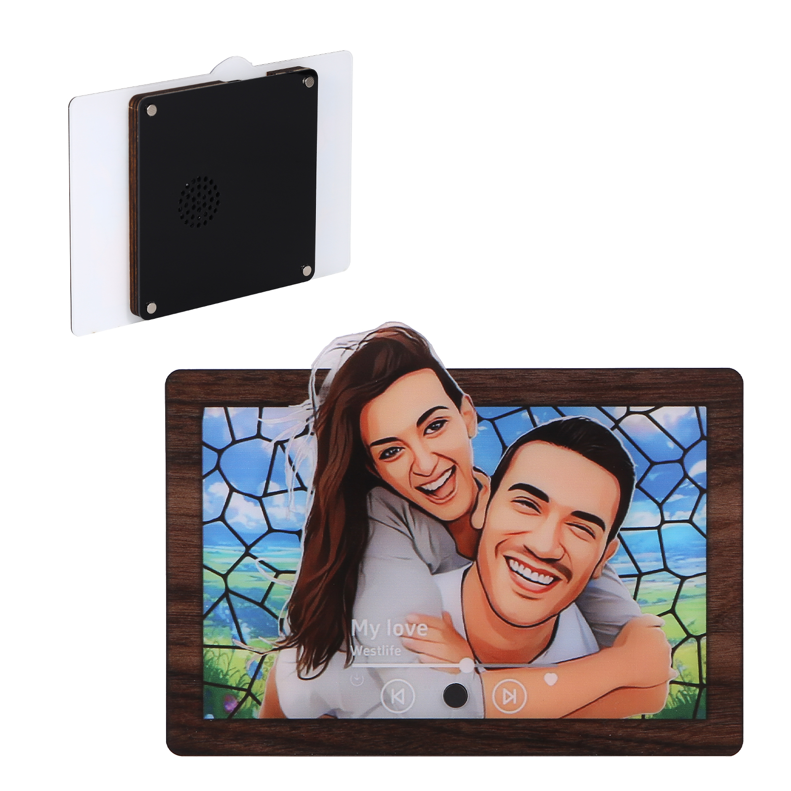 Pareja-Pegatina para nevera "music player" animación de persona con foto y música personalizados | Jessemade