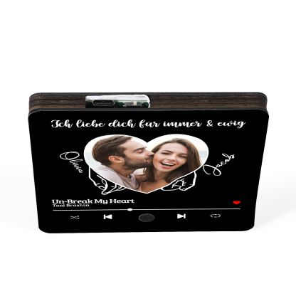 Pareja-Pegatina para nevera "music player" meñiques cruzados y corazón con 2 nombres, foto, texto y música personalizados | Jessemade