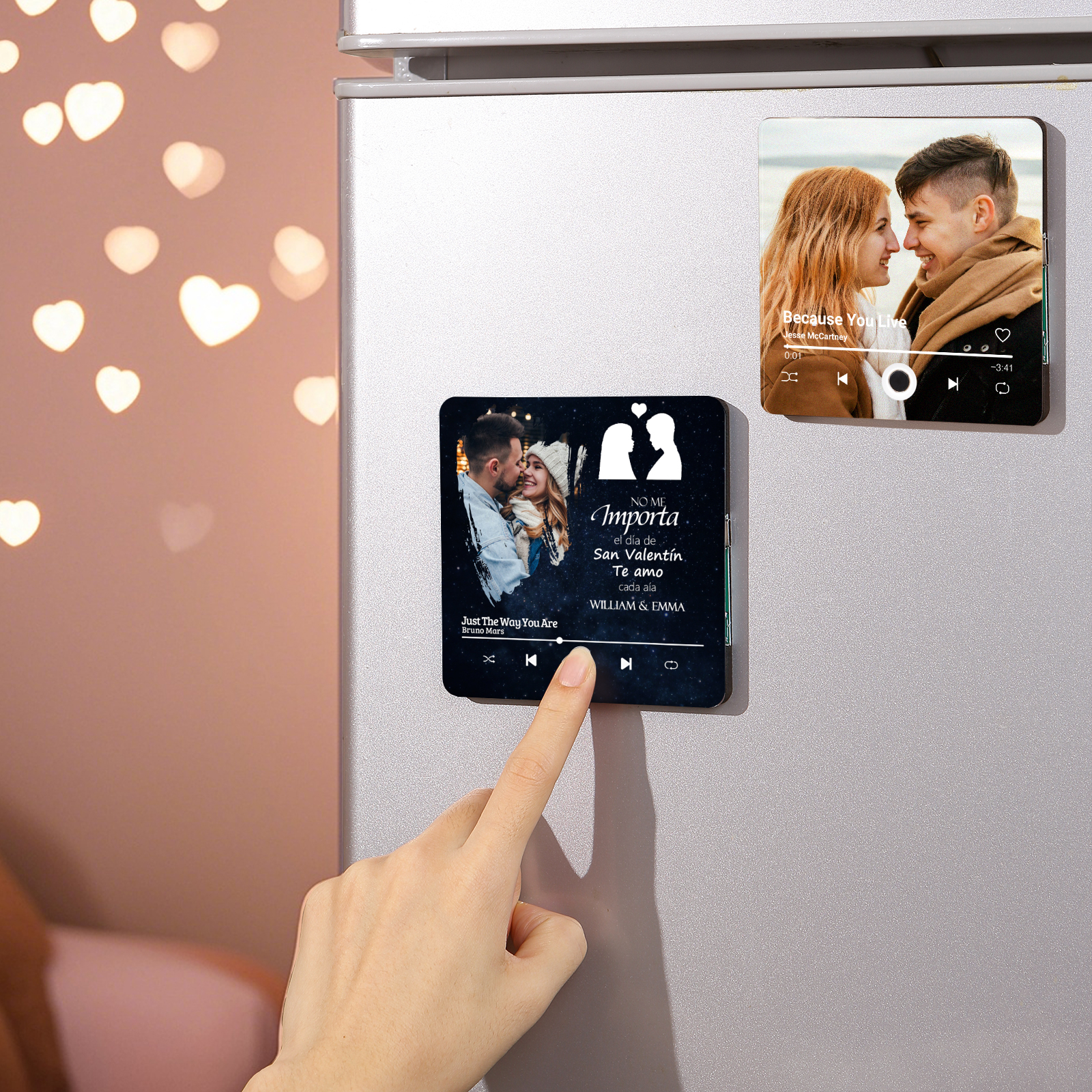 Pareja-Pegatina para nevera "music player" con 2 nombres, foto y música personalizados | Jessemade