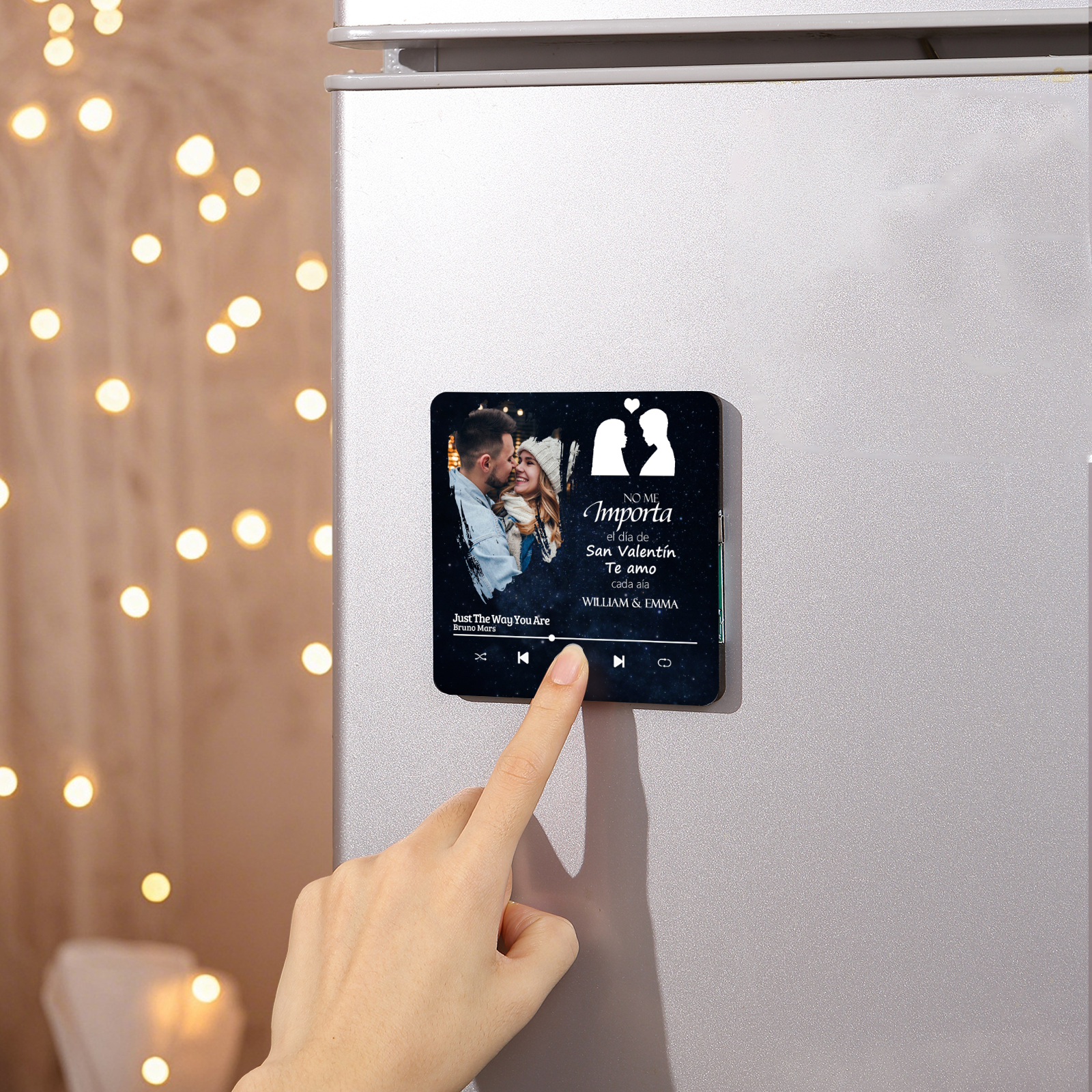 Pareja-Pegatina para nevera "music player" con 2 nombres, foto y música personalizados | Jessemade