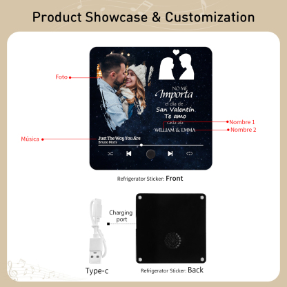 Pareja-Pegatina para nevera "music player" con 2 nombres, foto y música personalizados | Jessemade