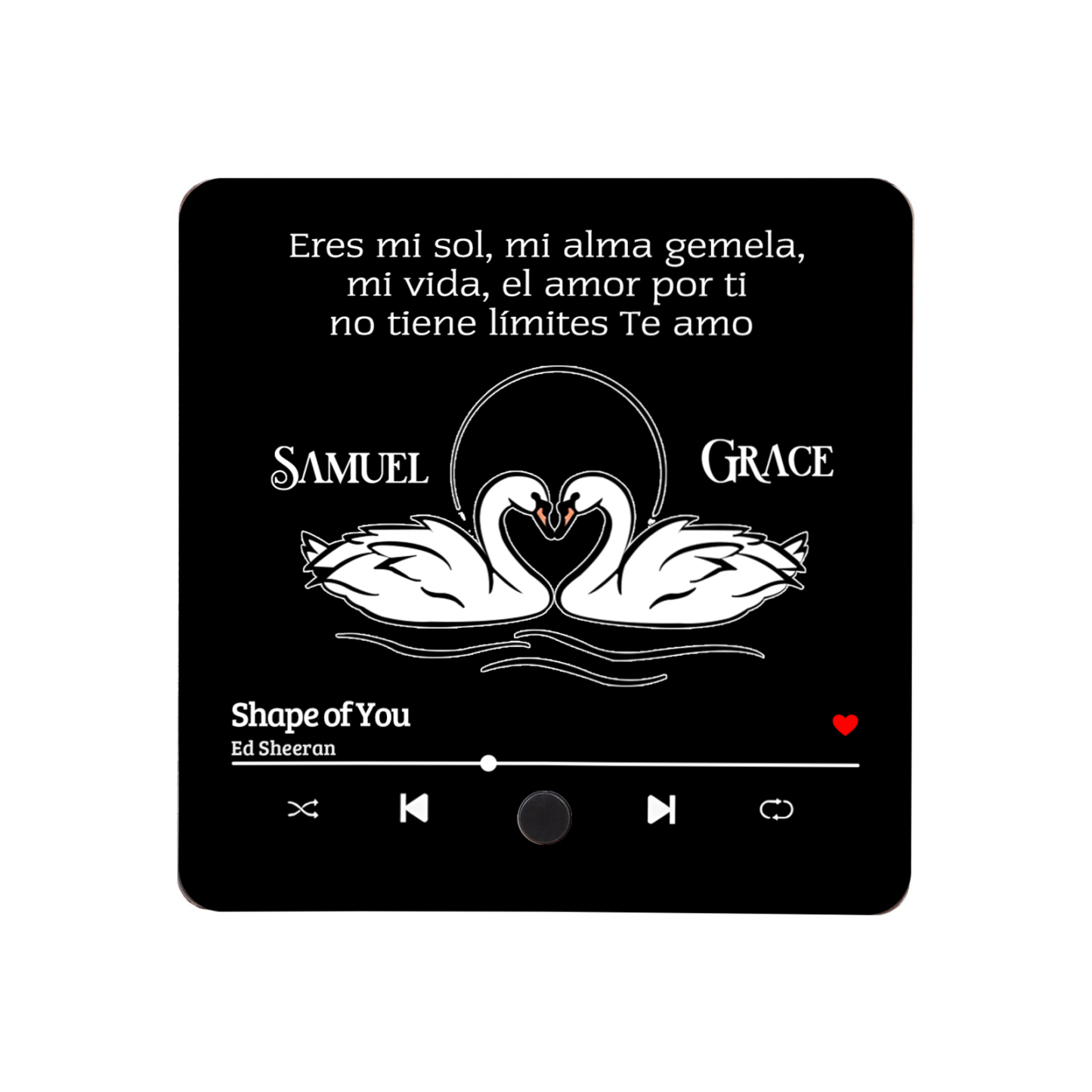 Pareja-Pegatina para nevera "music player" cisnes con 2 nombres y música personalizados | Jessemade