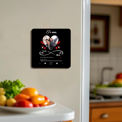 Pareja-Pegatina para nevera "music player" corazón e infinito con 2 nombres, foto y música personalizados | Jessemade