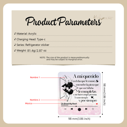 Pareja-Pegatina para nevera "music player" rompecabezas con 2 nombres y música personalizados | Jessemade
