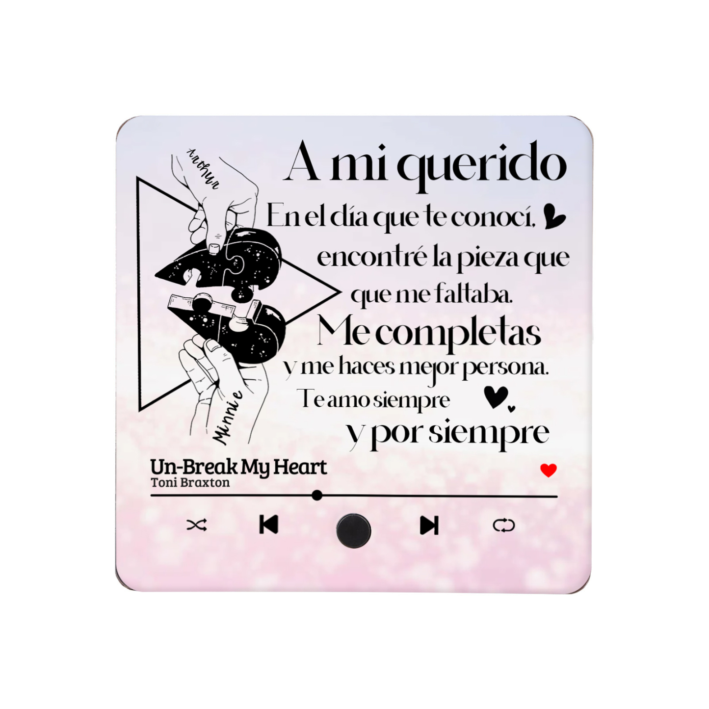 Pareja-Pegatina para nevera "music player" rompecabezas con 2 nombres y música personalizados | Jessemade