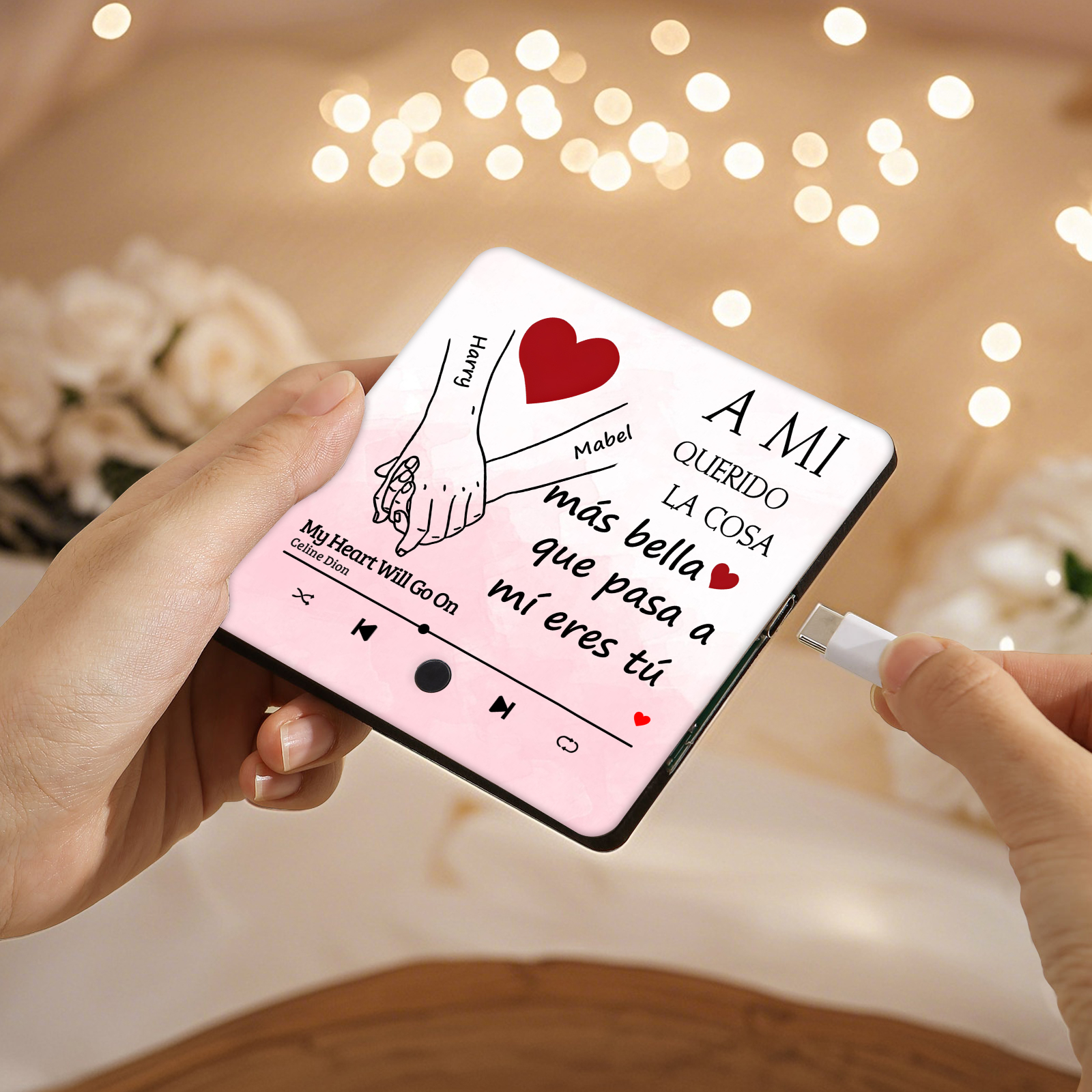 Pegatina de Nevera Personalizada con Mano con Mano, Nombres y Música | Jessemade ES