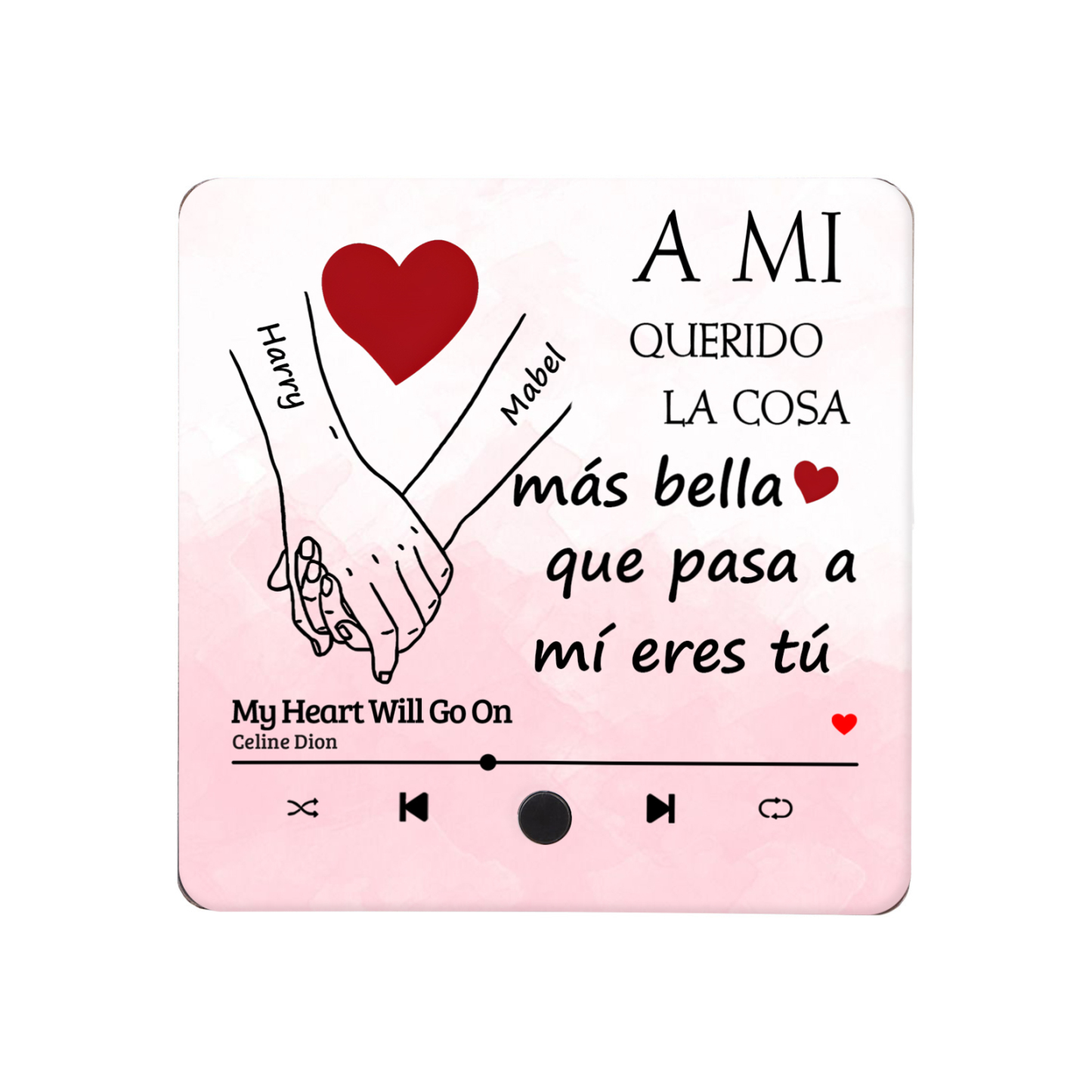 Pareja-Pegatina para nevera "music player" mano con mano con 2 nombres y música personalizados | Jessemade