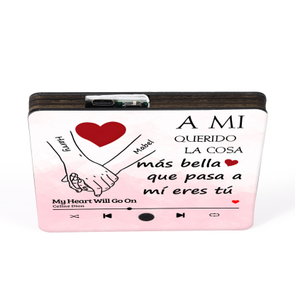 Pareja-Pegatina para nevera "music player" mano con mano con 2 nombres y música personalizados | Jessemade