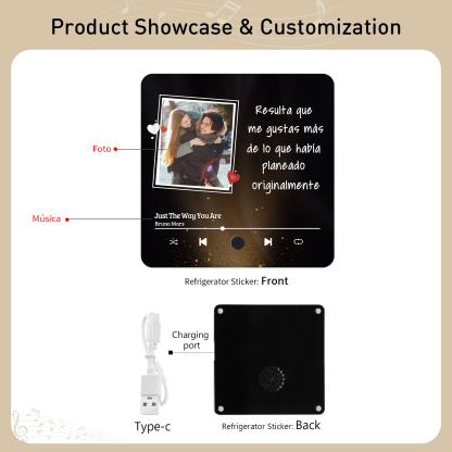 Pareja-Pegatina para nevera "music player" con frases amorosas con foto y música personalizados | Jessemade