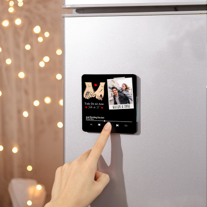 Pareja-Pegatina para nevera "music player" mano con mano con 2 nombres, foto y música personalizados | Jessemade