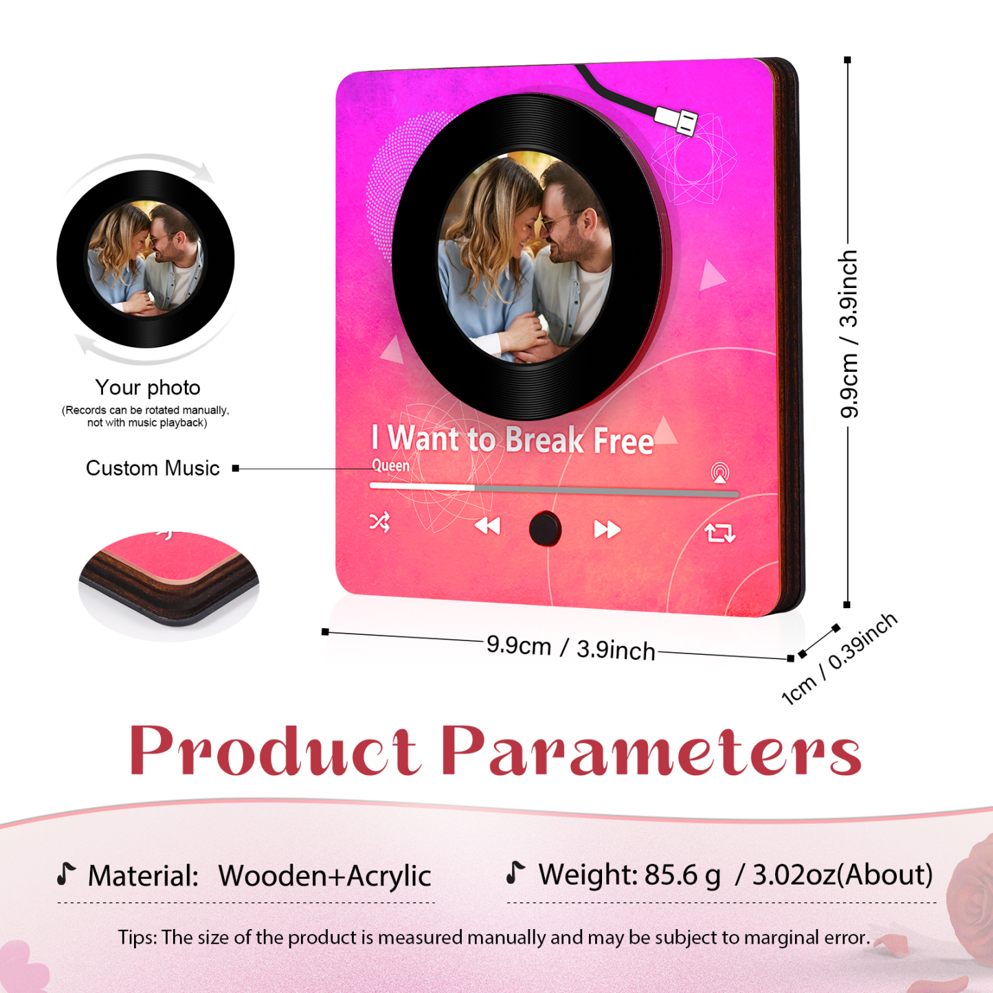 Pareja-Pegatina para nevera "music player" con foto y música personalizados | Jessemade