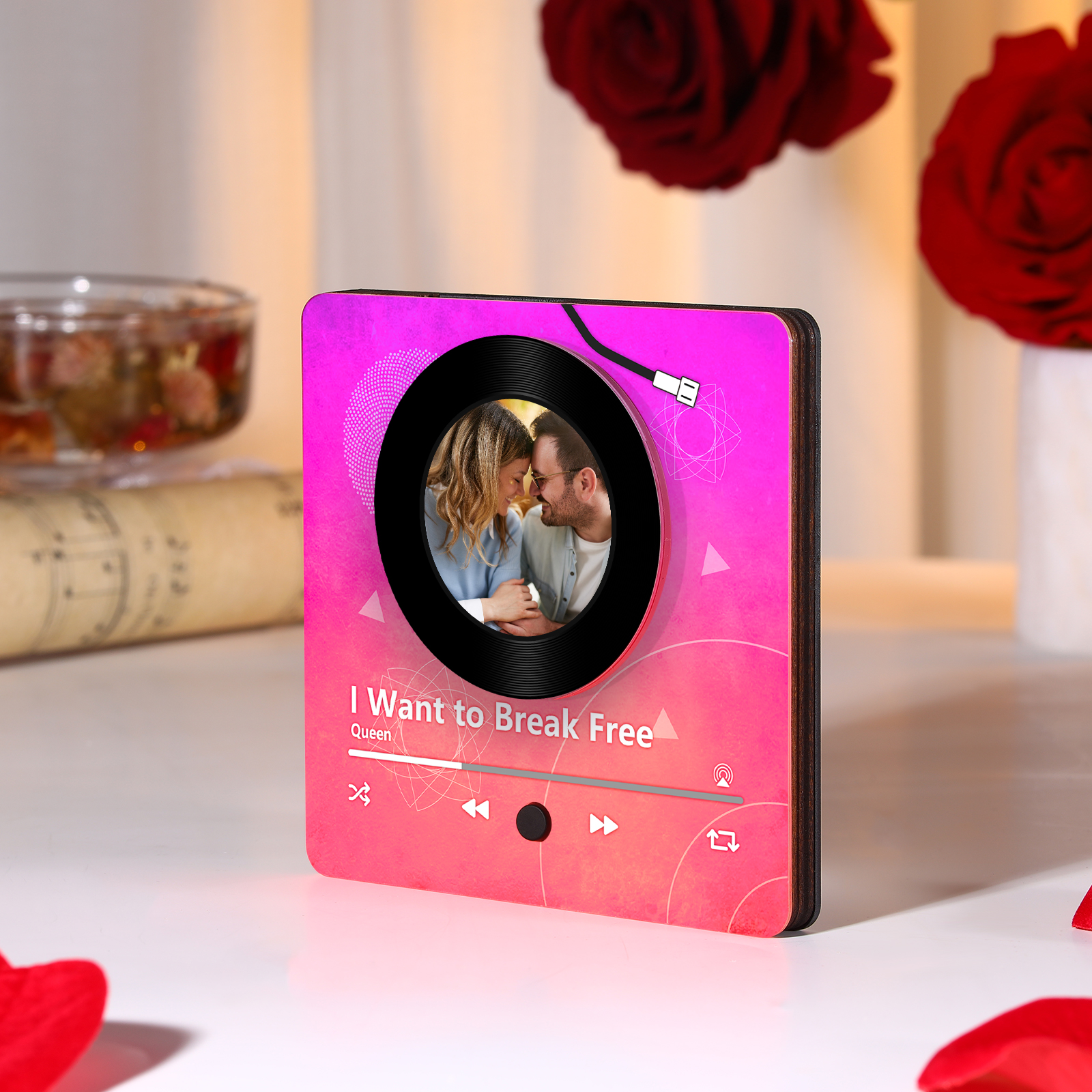 Pareja-Pegatina para nevera "music player" con foto y música personalizados | Jessemade