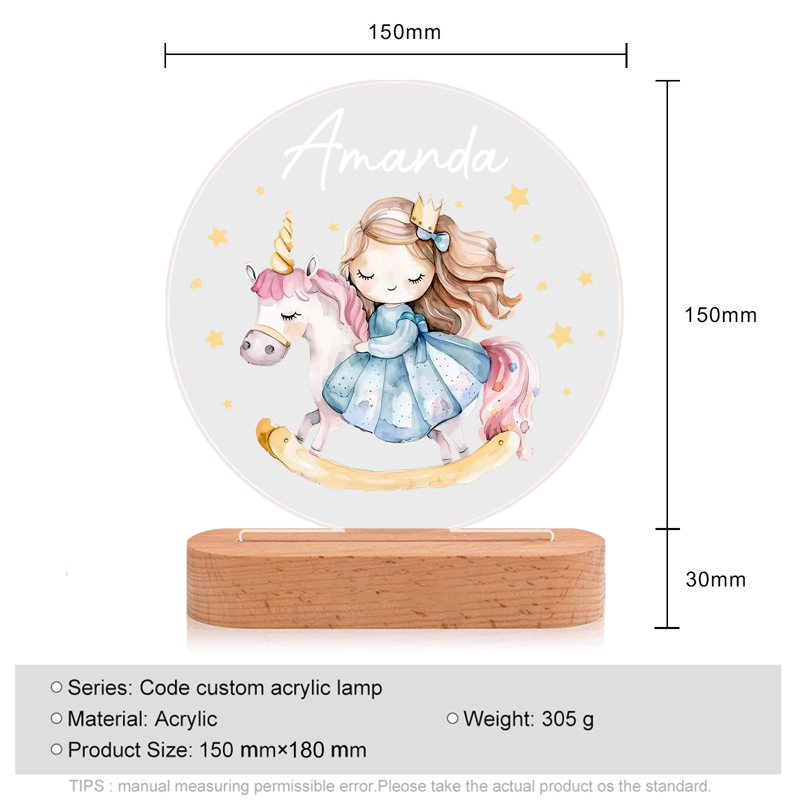 Lámpara para niño con niña y unicornio con nombre personalizado | Jessemade