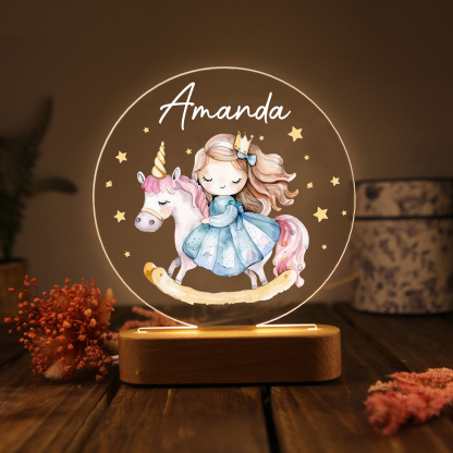 Lámpara para niño con niña y unicornio con nombre personalizado | Jessemade