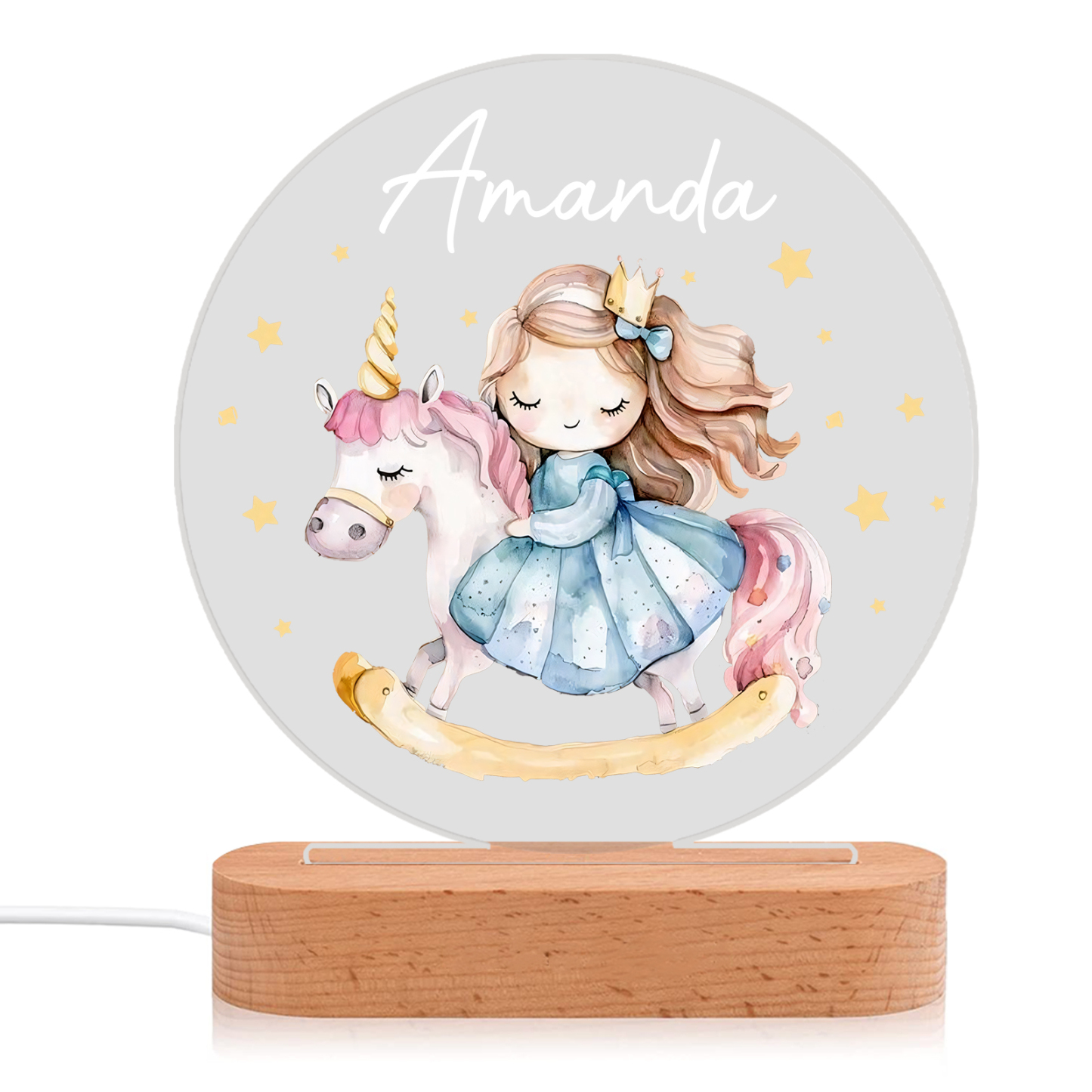 Lámpara para niño con niña y unicornio con nombre personalizado | Jessemade