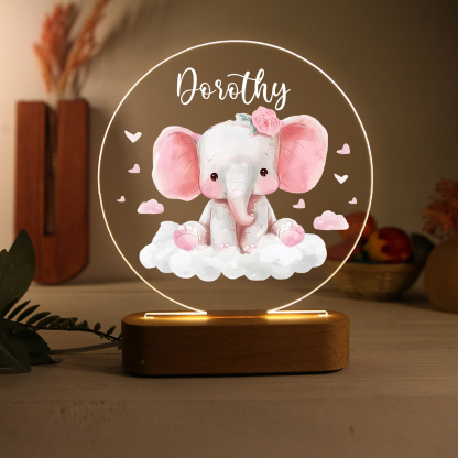 Lámpara para niño con elefante con flor con nombre personalizado | Jessemade