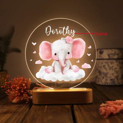 Lámpara para niño con elefante con flor con nombre personalizado | Jessemade