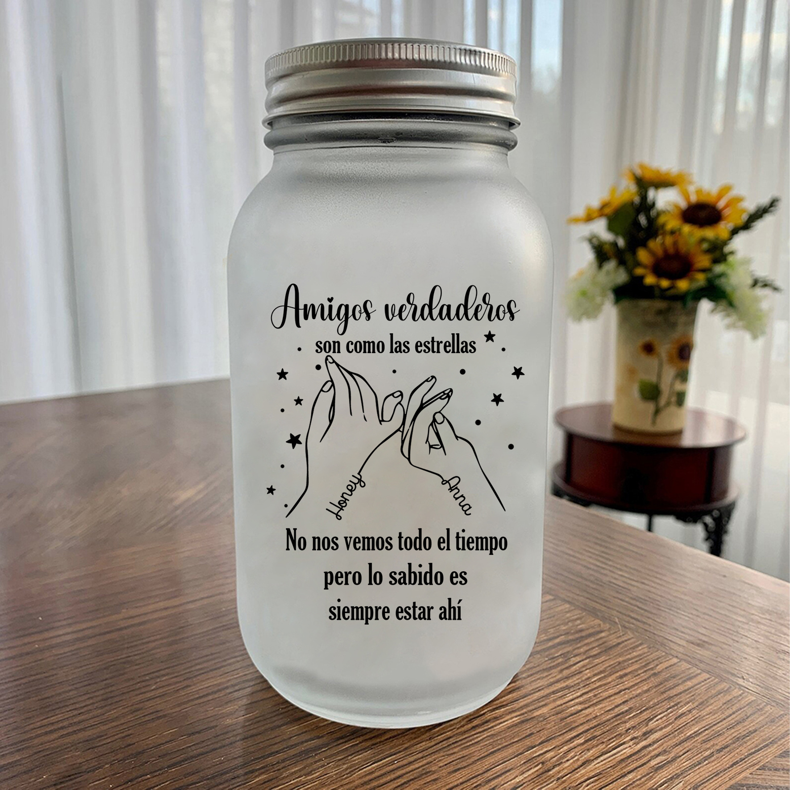 Botella con Lámpara Homenaje de Amistad Personalizada con 2 Nombres | Jessemade