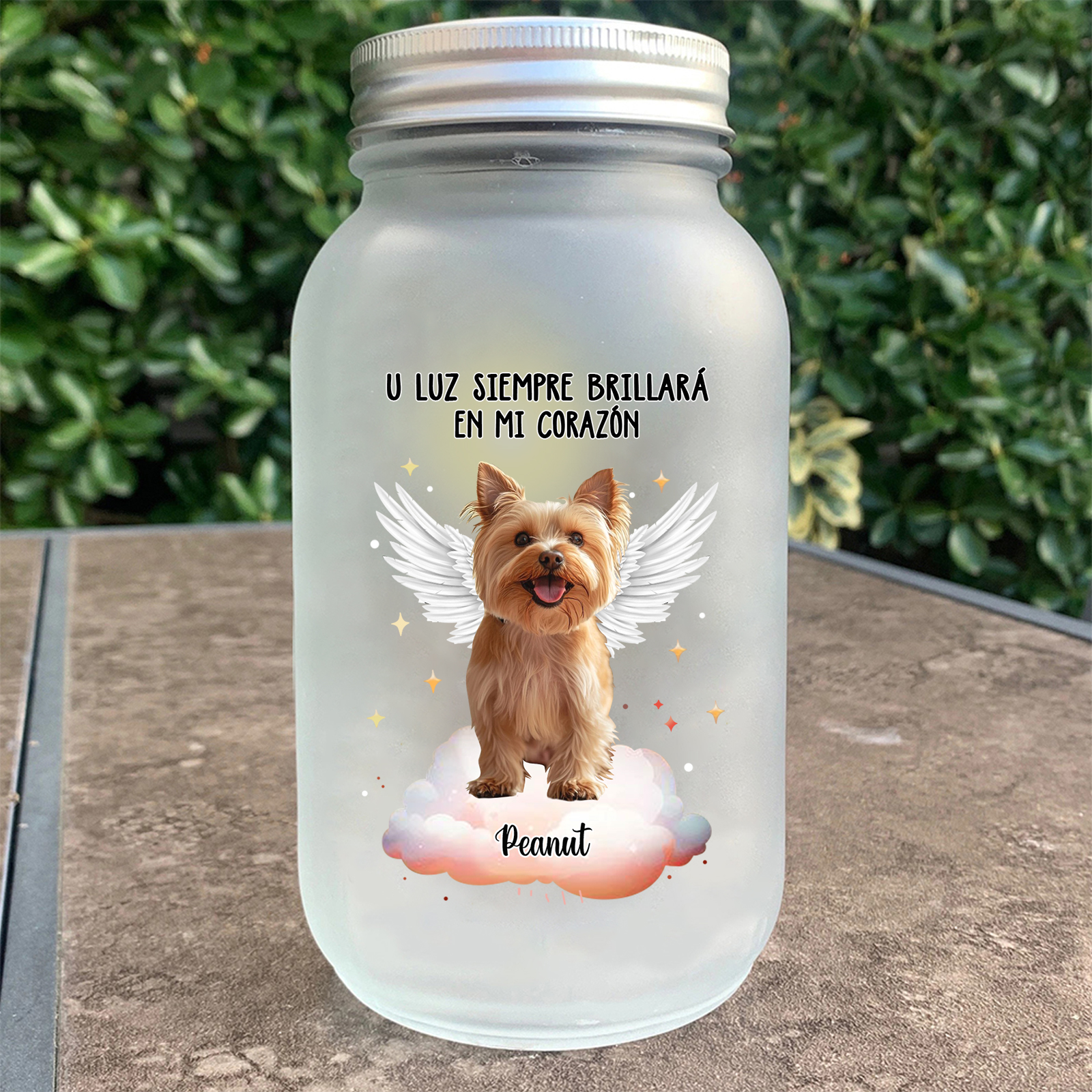 Botella con Lámpara Conmemorativa a Mascota Personalizada con Nombre y Foto | Jessemade