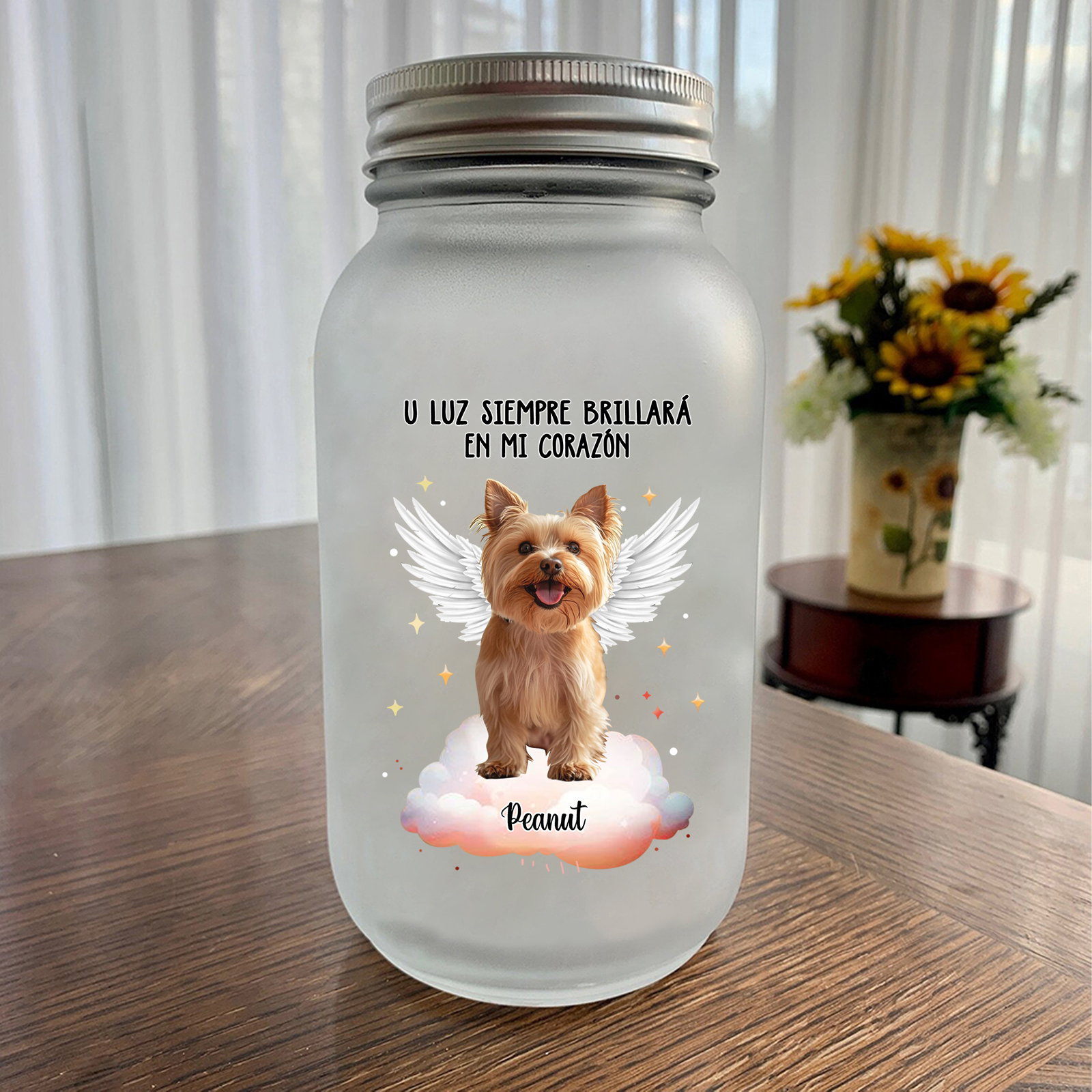 Botella con Lámpara Conmemorativa a Mascota Personalizada con Nombre y Foto | Jessemade