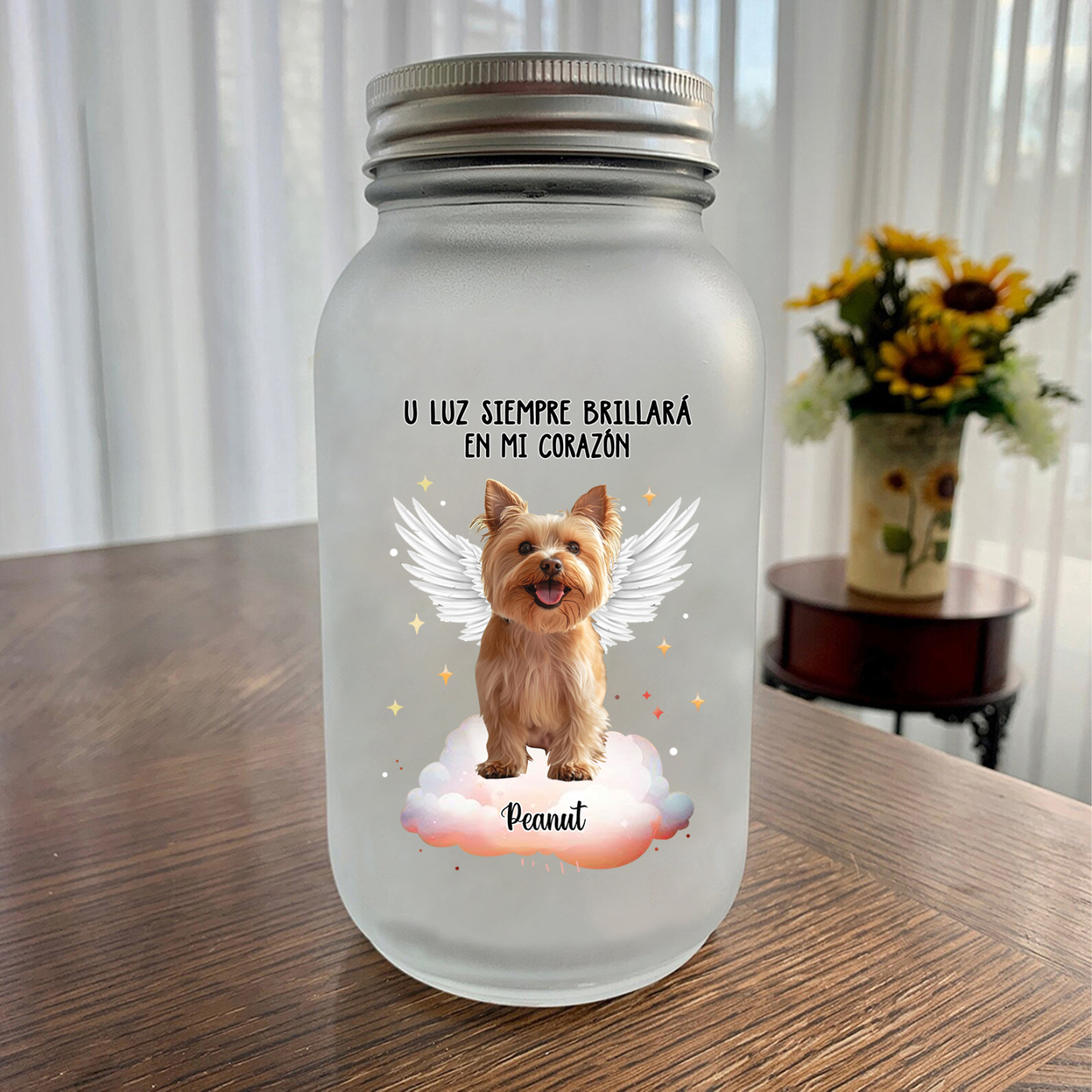 Botella con Lámpara Conmemorativa a Mascota Personalizada con Nombre y Foto | Jessemade
