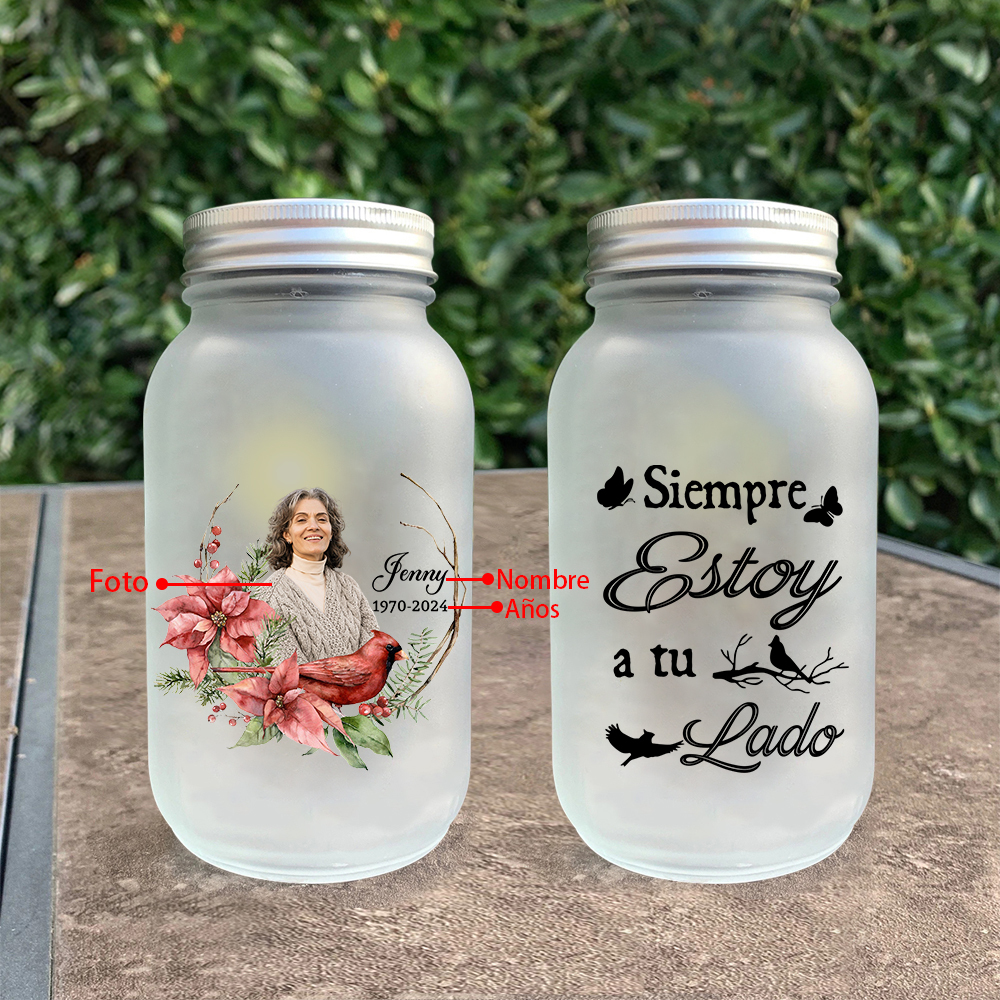 Botella con Lámpara Conmemorativa con Pájaro a un Ser Querido Personalizada con Nombre, Años y Foto | Jessemade