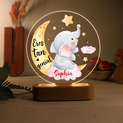 Lámpara para niño con elefante en luna y nube con nombre personalizado | Jessemade