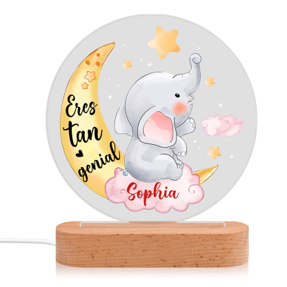 Lámpara para niño con elefante en luna y nube con nombre personalizado | Jessemade